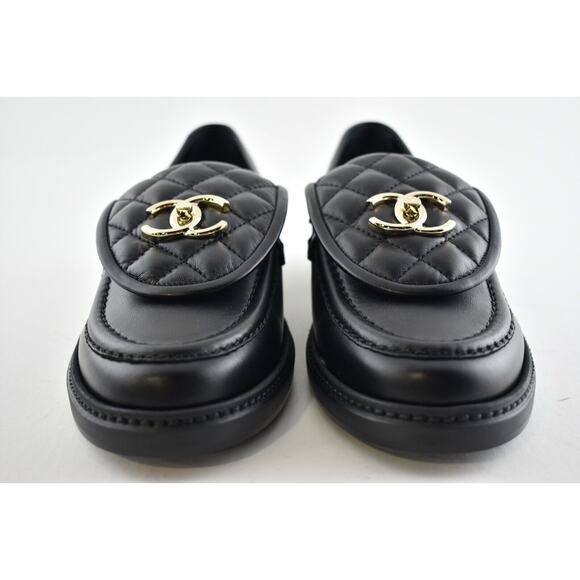 Chanel 22P Black Quilted Flap Turnlock CC Gold Logo Mule Slip On Flat Loafer 38 - Picture 7 of 12